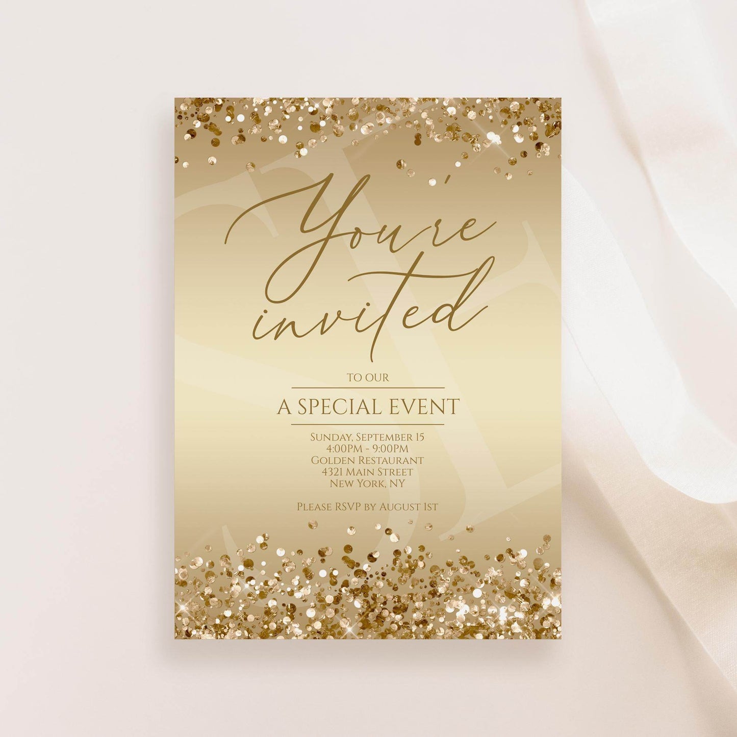 Printable Gold You're Invited Invitation Template, Editable Luxury Event Invite, Modern Business Evite, Digital Download, Email Text Message
