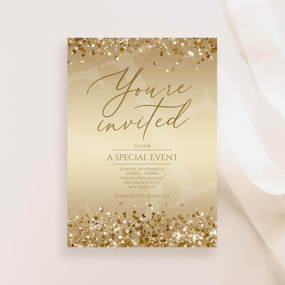 Printable Gold You're Invited Invitation Template, Editable Luxury Event Invite, Modern Business Evite, Digital Download, Email Text Message