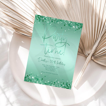 Editable Green Mint Party Invitation Template, Printable Confetti Party Time Invite, Any Age Birthday Email Text Message, Digital Download