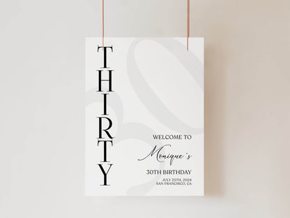 Simple 30th Birthday Welcome Sign Template, Minimalist Editable Welcome Poster, Printable Thirty Birthday Sign, Instant Download DIY