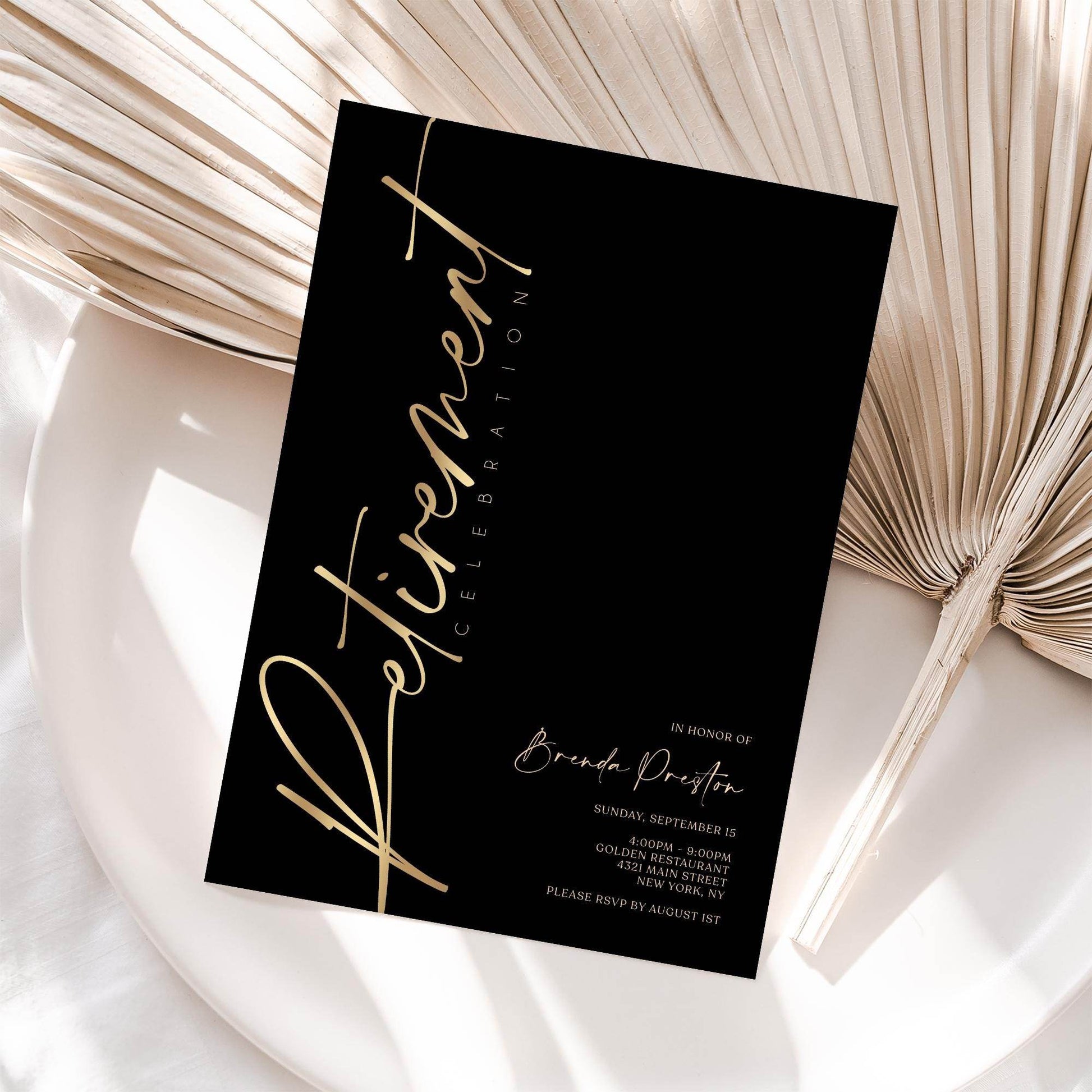 Black Gold Retirement Invitation, Printable Elegant Retirement Party Invite, Editable Retirement Card Template, Digital Instant Download