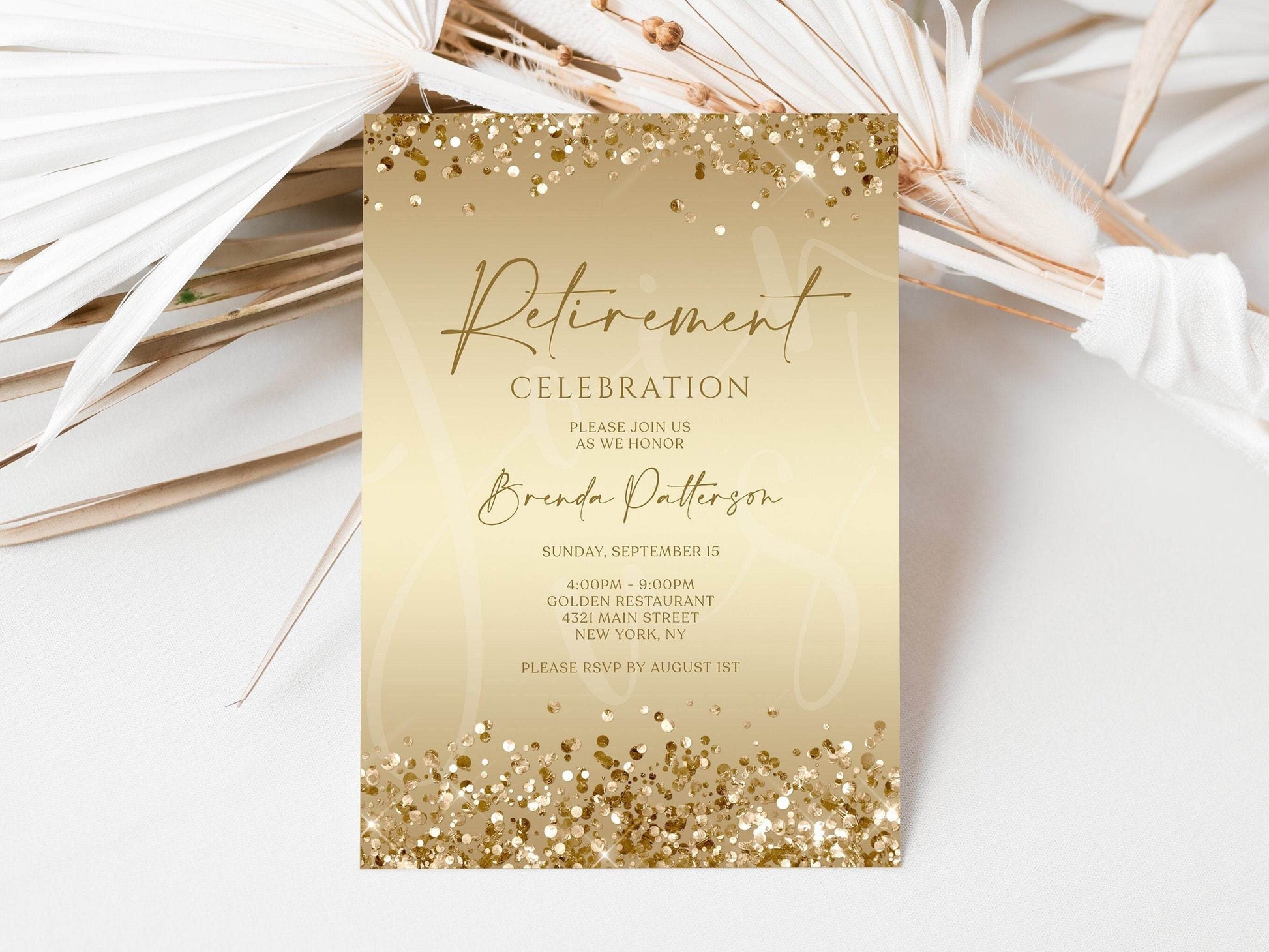 Printable Surprise Retirement Party Invitation Template, Gold Editable Retirement Invite, Digital Retirement Invitation, Email Text Message