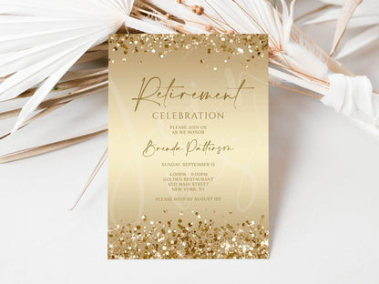 Printable Surprise Retirement Party Invitation Template, Gold Editable Retirement Invite, Digital Retirement Invitation, Email Text Message