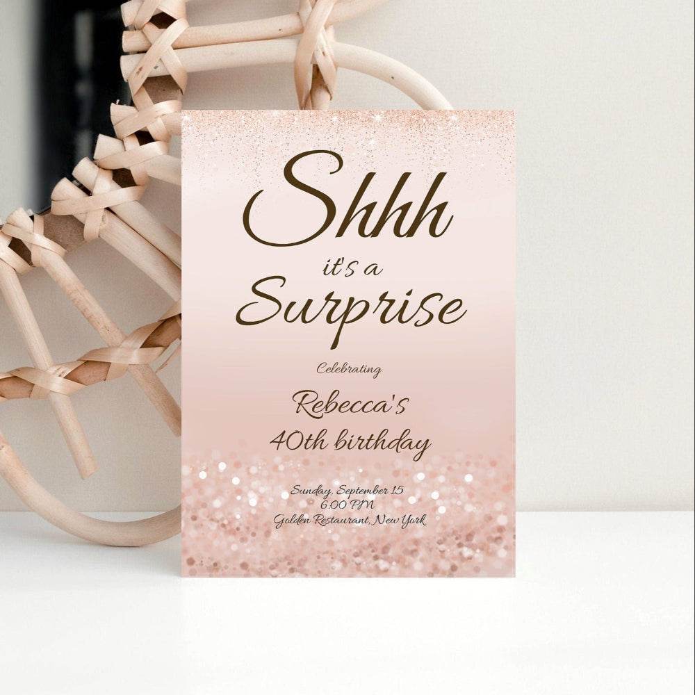 Shhh It’s a Surprise Printable 40th Birthday Invitation Template, Editable Forty Birthday Party Invite, DIY Any Age Invitation, Instant Download