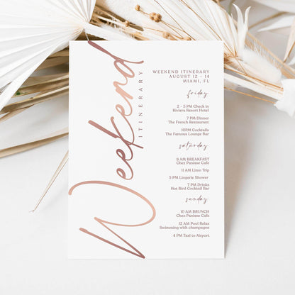 Editable Rose Gold Weekend Itinerary Template – Printable Birthday, Anniversary, or Hen Party Schedule | Digital Download | Email or Text Message Friendly
