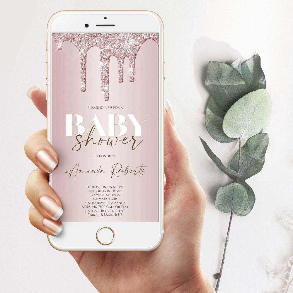 Electronic Baby Shower Invitation | Rose Gold Text Message Evite | Editable Digital Phone Invite | Mobile Baby Shower Template | Instant Download