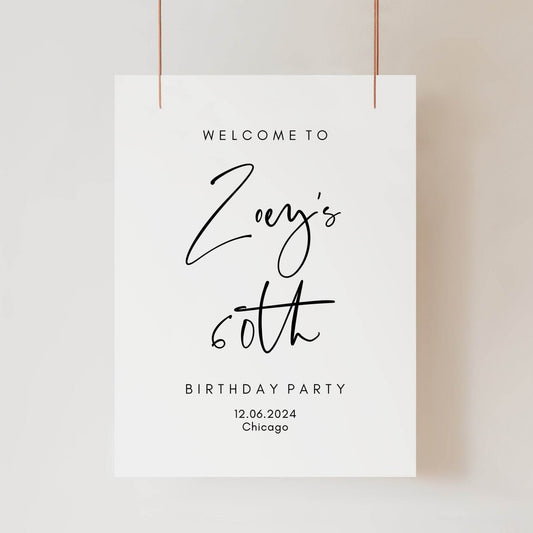 Editable 60th Birthday Welcome Sign – Minimalist Printable Poster – DIY Birthday Party Welcome Sign Template – Instant Download