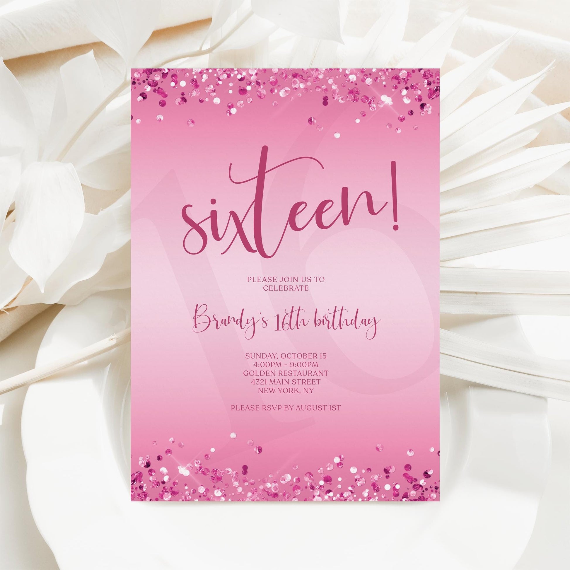 Sweet 16 Birthday Invitation Template - Editable Digital Download