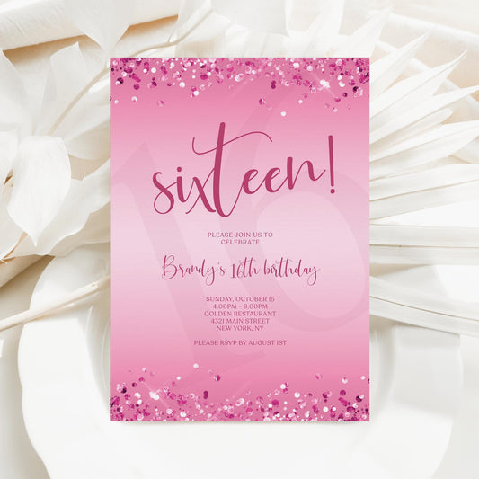 Sweet 16 Birthday Invitation Template - Editable Digital Download