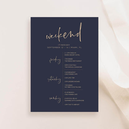 Navy Gold Weekend Itinerary Template, Editable Bachelorette Hens Party Schedule, Elegant Printable Birthday Weekend, Instant Download