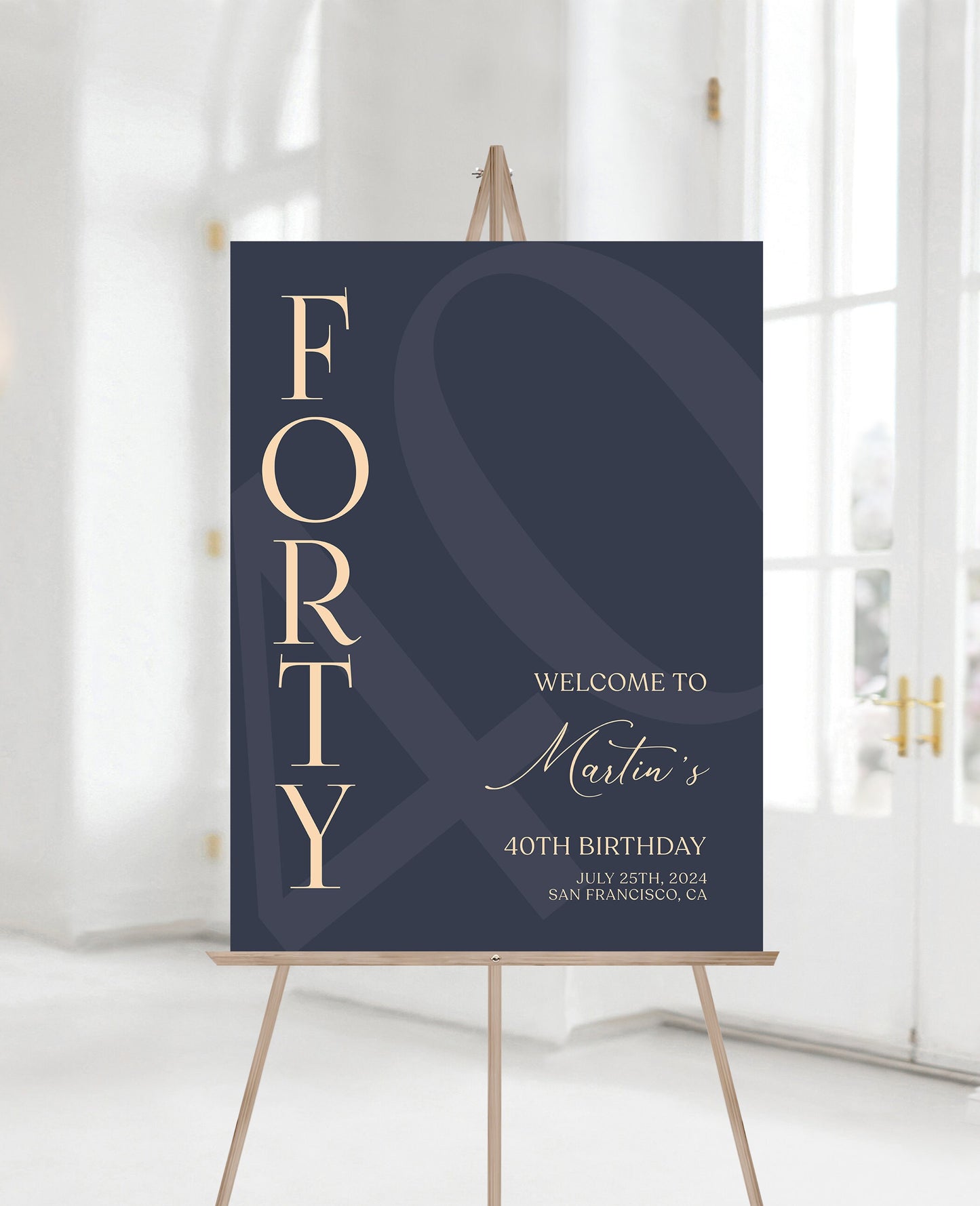 Printable 40th Forty Birthday Welcome Sign Template, Blue Navy Gold Editable Welcome Sign Poster, Birthday Decorations, DIY Elegant Board
