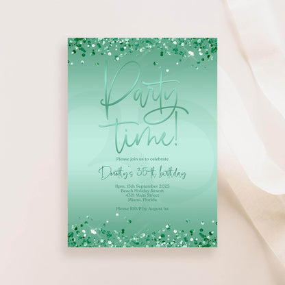 Editable Green Mint Party Invitation Template, Printable Confetti Party Time Invite, Any Age Birthday Email Text Message, Digital Download