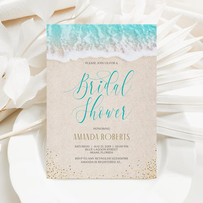 Beach Bridal Shower Card Invite, Invitation Beach Theme, Ocean Bridal Shower, Sea Bridal Shower, Editable Template, Printable Invitation DIY