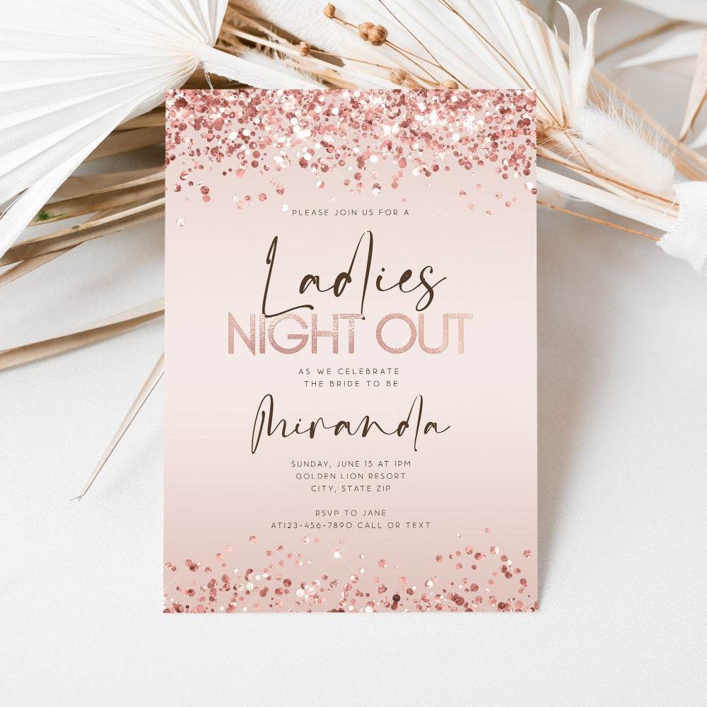 Printable Ladies Night Out Party Invitation Template, Editable Girls Night Invite, Email Text Message, Rose Gold Bachelorette DIY Invite