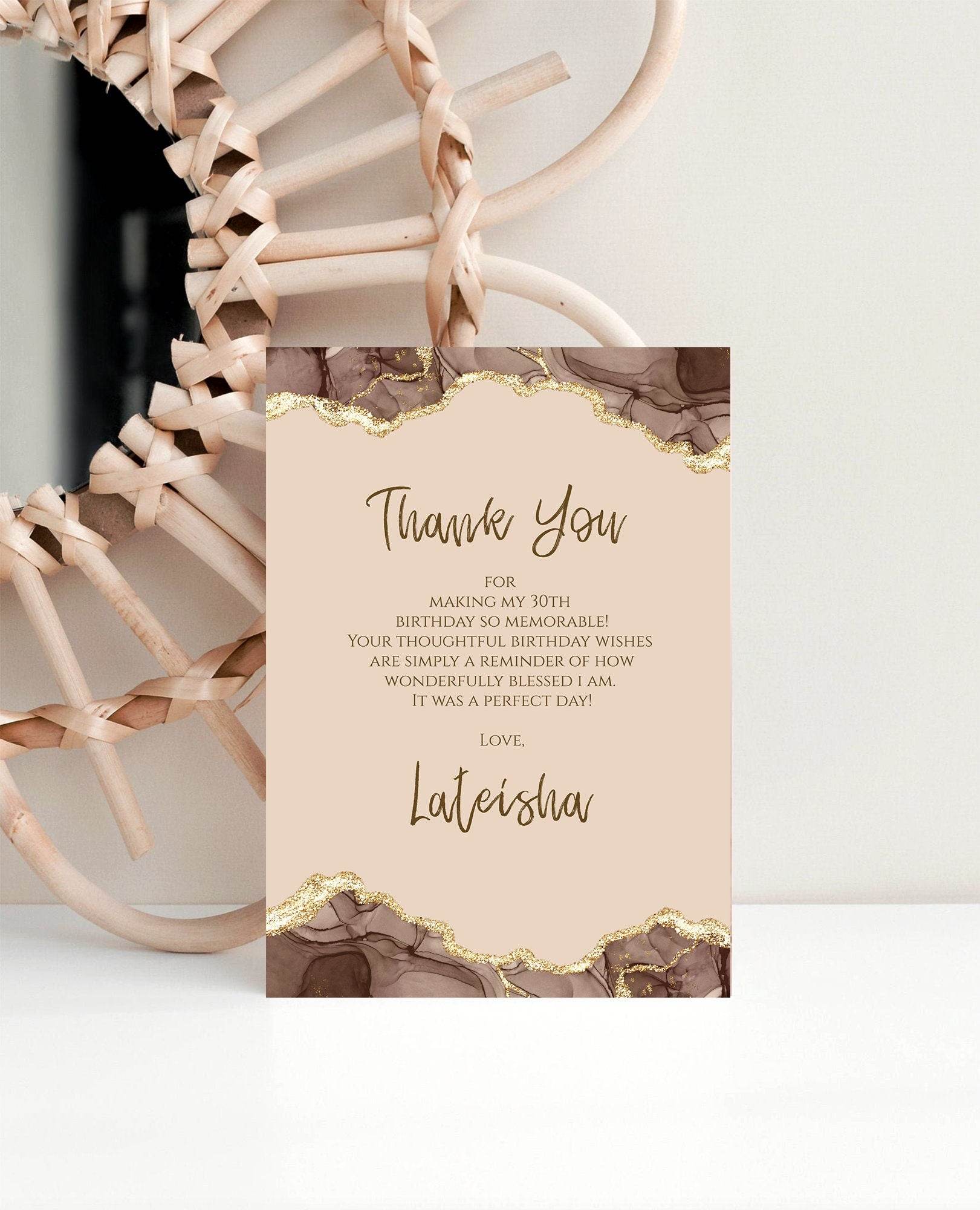 Editable Shades of Melanin Gold Birthday Thank You Card, Thank You Card Anniversary, Printable Thank You Card, Email Text Message Notecard