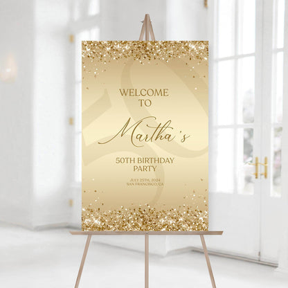 Printable Gold Any Age Birthday Welcome Sign Template, Editable Luxury Welcome Poster, Elegant Gold Birthday Decorations, Instant Download