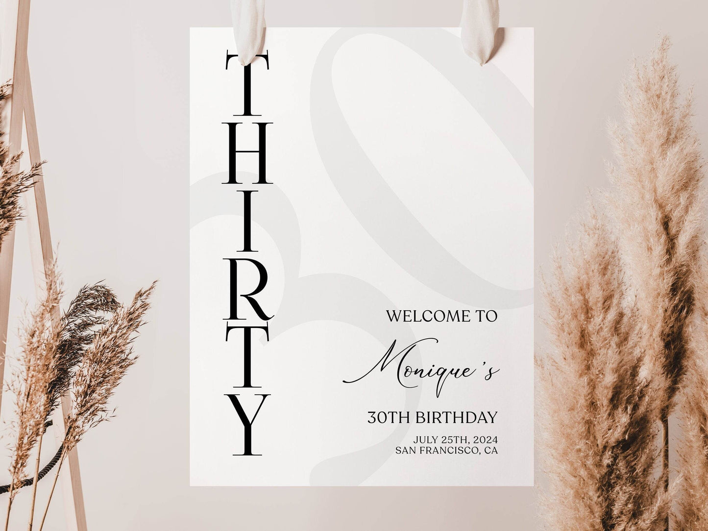 Simple 30th Birthday Welcome Sign Template, Minimalist Editable Welcome Poster, Printable Thirty Birthday Sign, Instant Download DIY