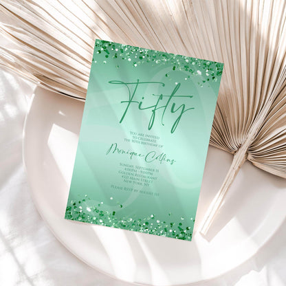 Printable Mint Green 50th Birthday Invitation Template – Editable Digital Mint Birthday Card | Women’s 50th Party Invite | Instant Download
