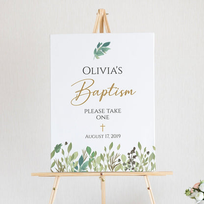 Greenery Baptism Welcome Sign | Editable Christening Sign Template | Printable Boy or Girl Baptism Decor | Instant Download