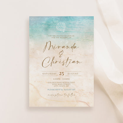 Beach Wedding Invitation Template, Printable Beach Wedding Invite, Editable Wedding Invitation, Digital Template, Modern Wedding Invite
