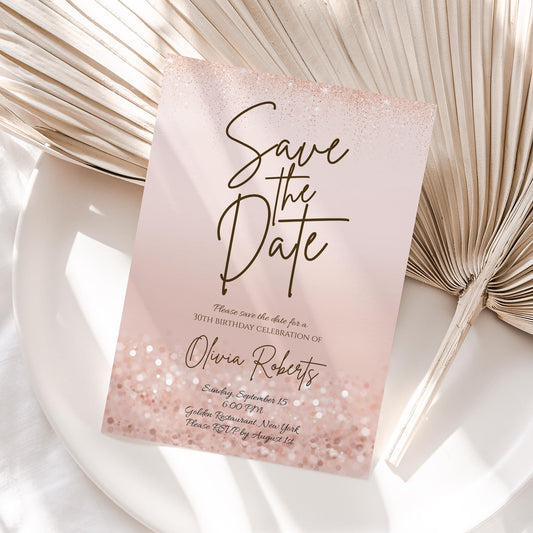 Rose Gold Save the Date Invitation Template | Editable | Instant Download