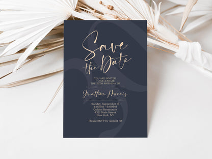 Navy Gold Save the Date 30th Thirty Birthday Digital Invitation, Printable Save the Date Invite, Editable Men's Template, Digital Download