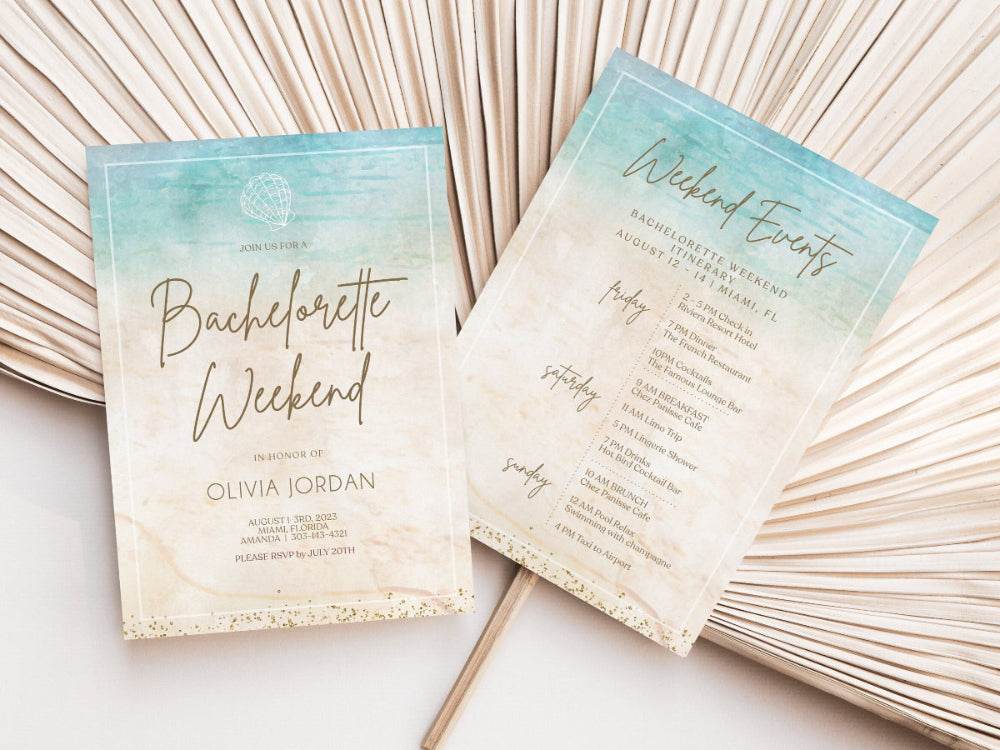 Beach Bachelorette Invitation & Weekend Itinerary Template – Editable Ocean-Themed Printable Invite | Digital Bachelorette Weekend Schedule | Instant Download