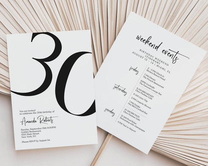 Editable 30th Birthday Weekend Itinerary Template - Simple Printable Birthday Weekend Invitation - Digital Weekend Party Schedule - Instant Download