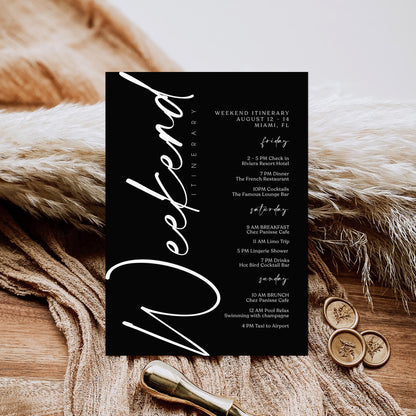 Editable Black Weekend Itinerary Template | MagicalEventCo