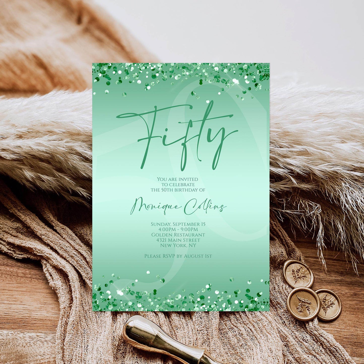 Printable Mint Green 50th Birthday Invitation Template – Editable Digital Mint Birthday Card | Women’s 50th Party Invite | Instant Download