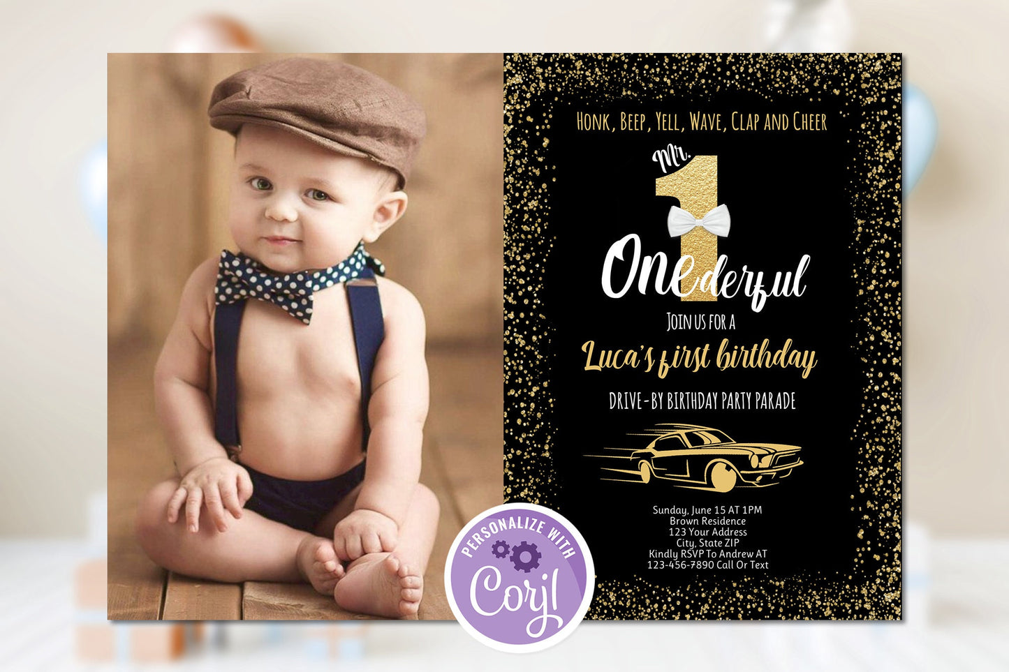 Mr Onederful First Birthday Invitation Template - Instant Download