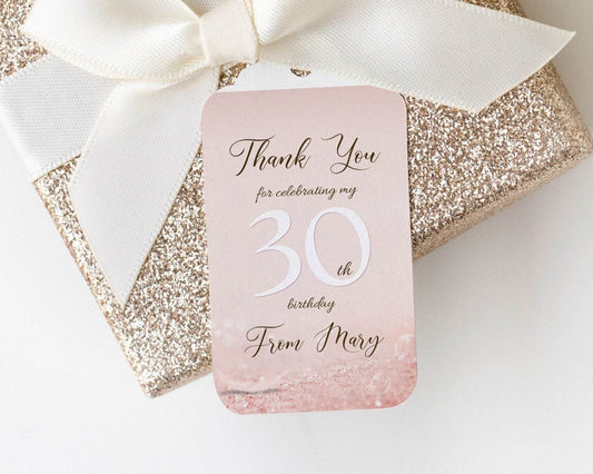 30th Birthday Favor Tags | Editable Rose Gold Thank You Tag Template | Printable Any Age Birthday Favor Tag | Digital Instant Download