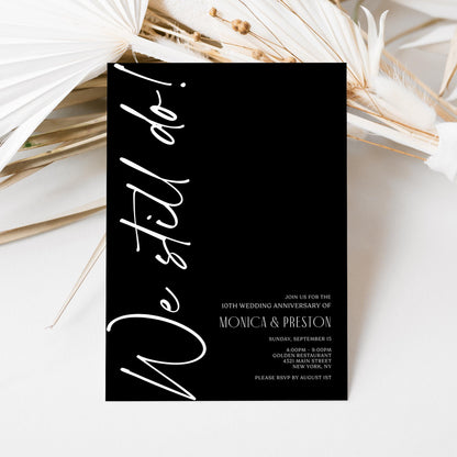 We Still Do Anniversary Invitation Template, Editable Minimalist Black Wedding Invite, Printable Celebration Dinner Card, Email & Text Evite, Instant Download