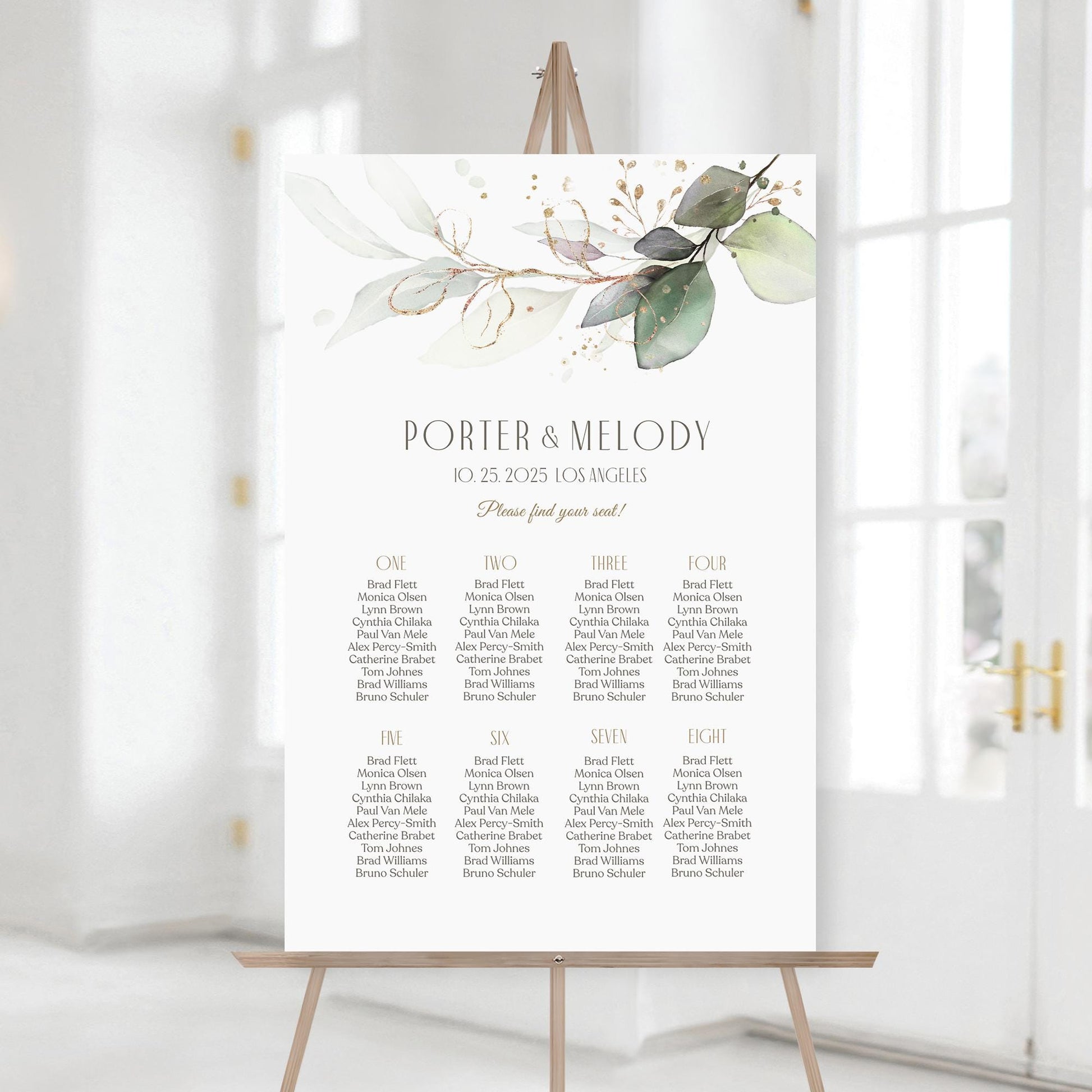 Greenery Wedding Seating Chart Sign Template, Printable Eucalyptus Wedding Seating Plan, Wedding Table Seating Chart Board, Instant Download