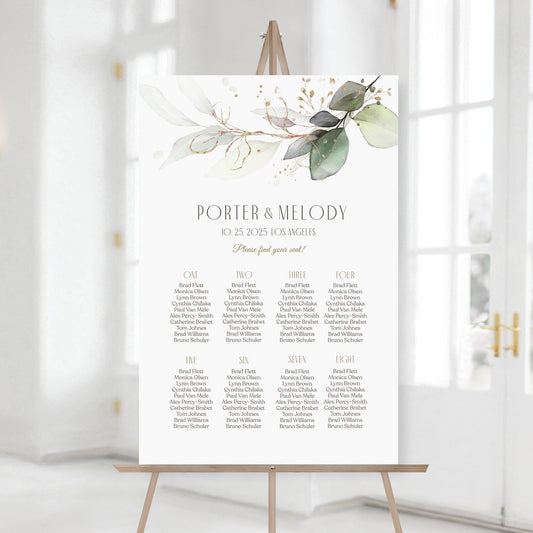 Greenery Wedding Seating Chart Sign Template, Printable Eucalyptus Wedding Seating Plan, Wedding Table Seating Chart Board, Instant Download