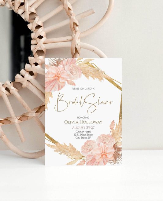 Pampas Grass Bridal Shower Invitation, Desert, Bohemian, Boho Invites, Desert Invitation, Bridal Brunch, Instant Download, Digital Template