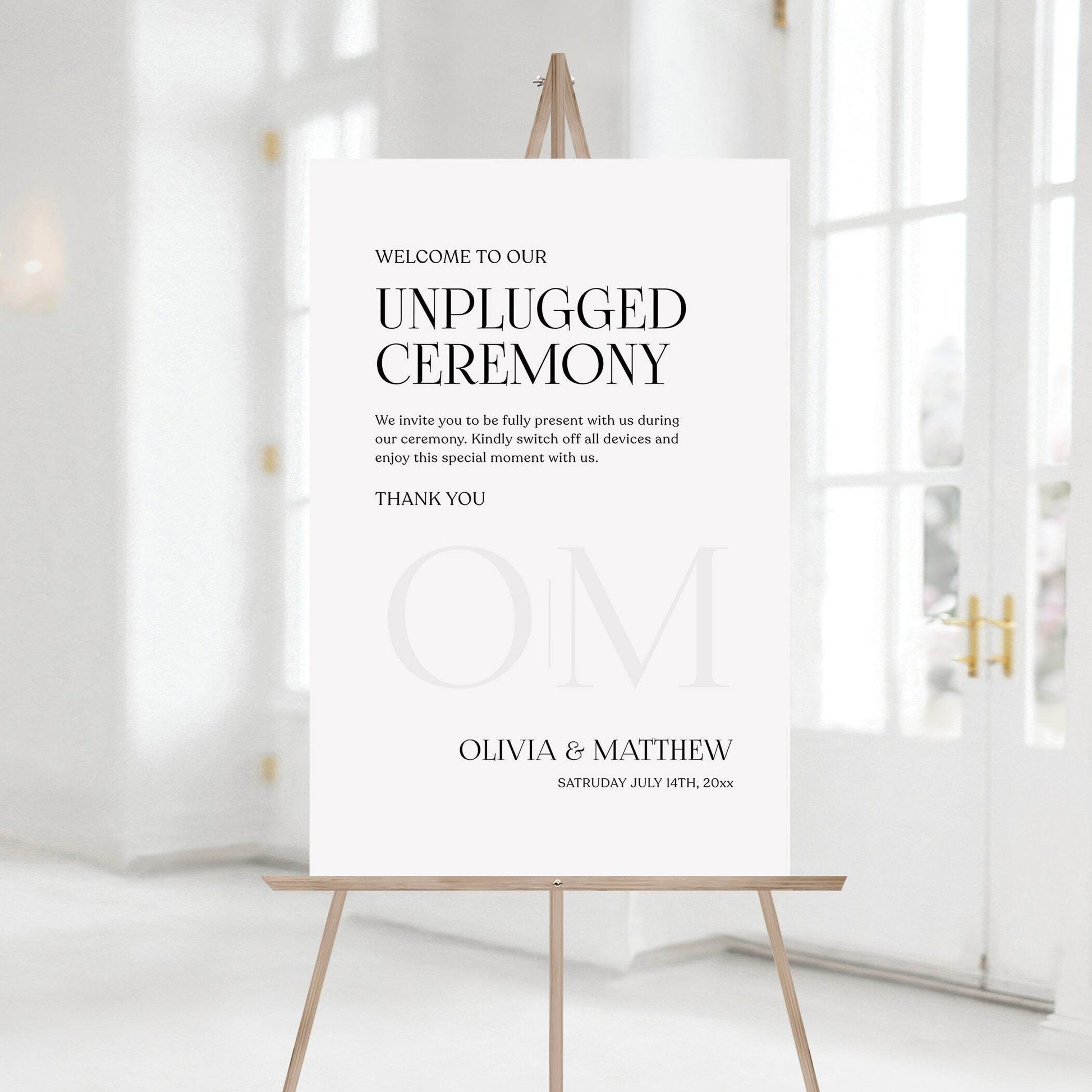 Unplugged Ceremony Welcome Sign Template – Editable Modern & Classic Wedding Poster | Printable Unplugged Wedding Sign | Instant Download