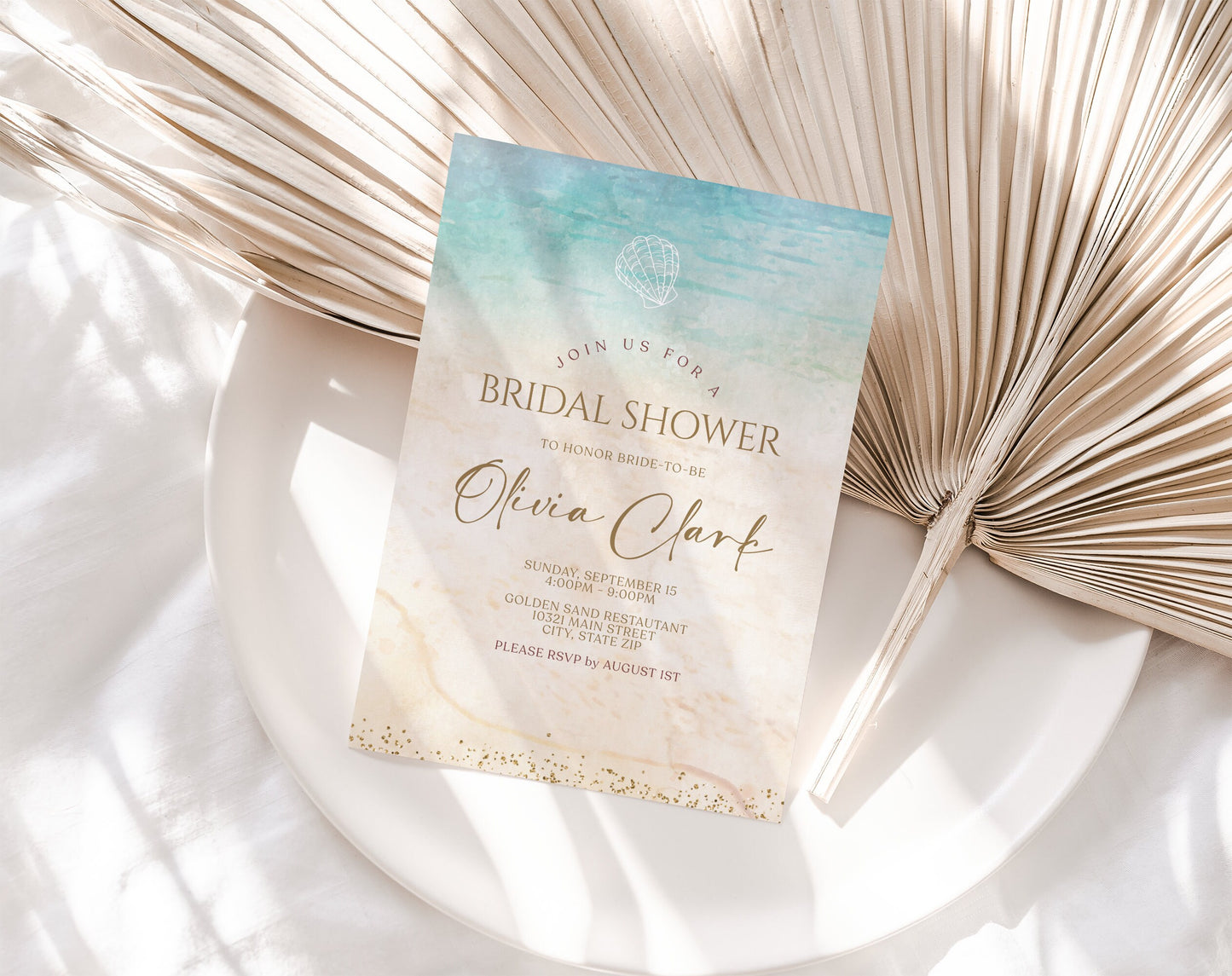 Beach Bridal Shower Invitation Template | Tropical Design | Instant Download