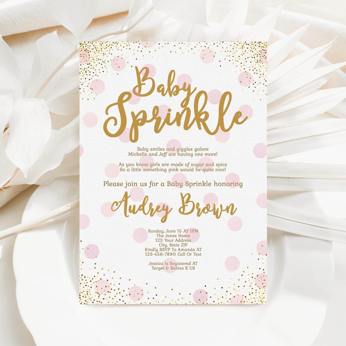 Girl Baby Sprinkle Invitation Template – Blush Pink & Gold Baby Shower Invite Bundle | Editable Printable Baby Sprinkle for Girl | Instant Download