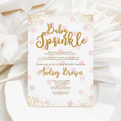 Girl Baby Sprinkle Invitation Template – Blush Pink & Gold Baby Shower Invite Bundle | Editable Printable Baby Sprinkle for Girl | Instant Download
