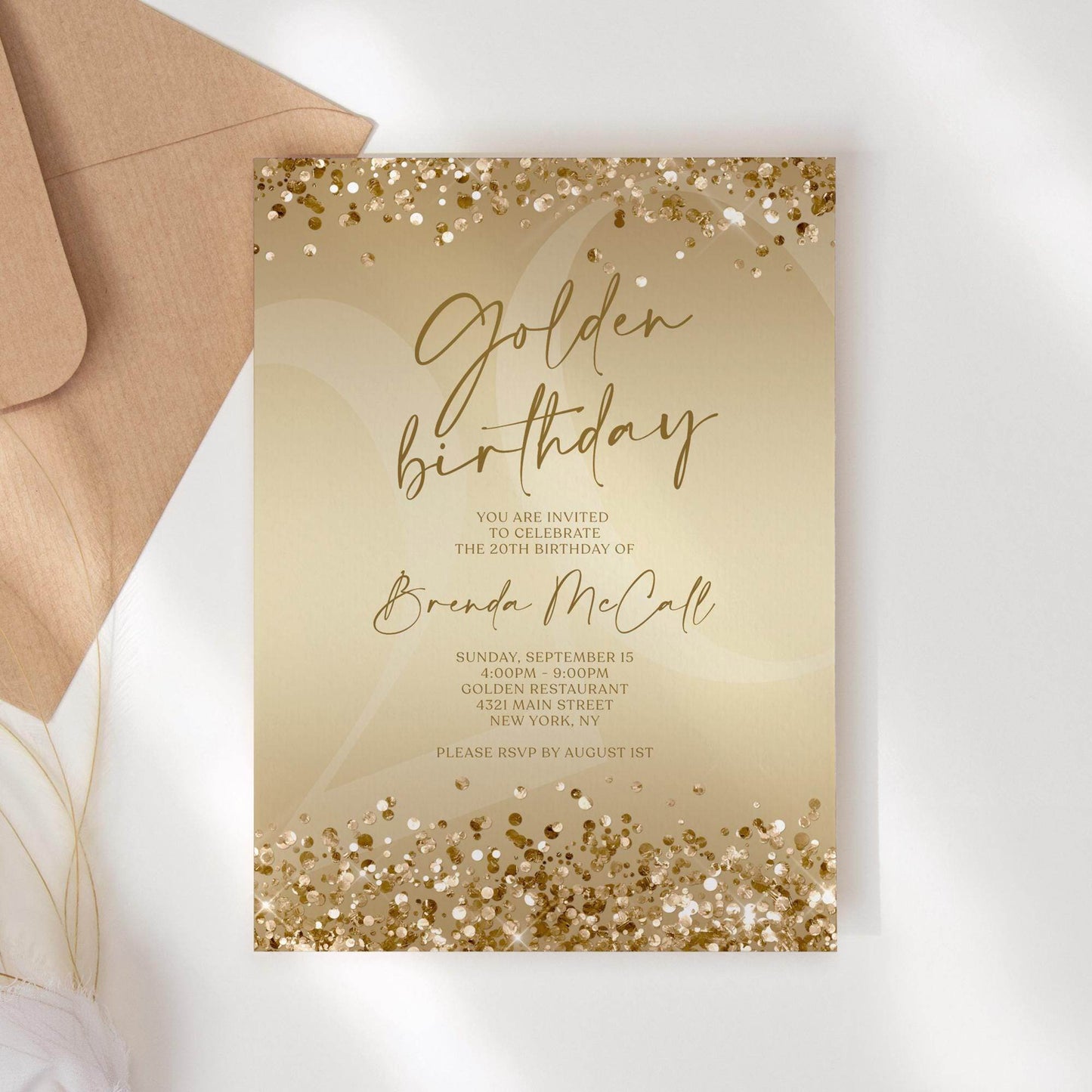 Printable Ladies Golden Birthday Invitation Template, Gold Party Invite, Editable Template, Teen Girls Brunch Digital Download, Email Invite