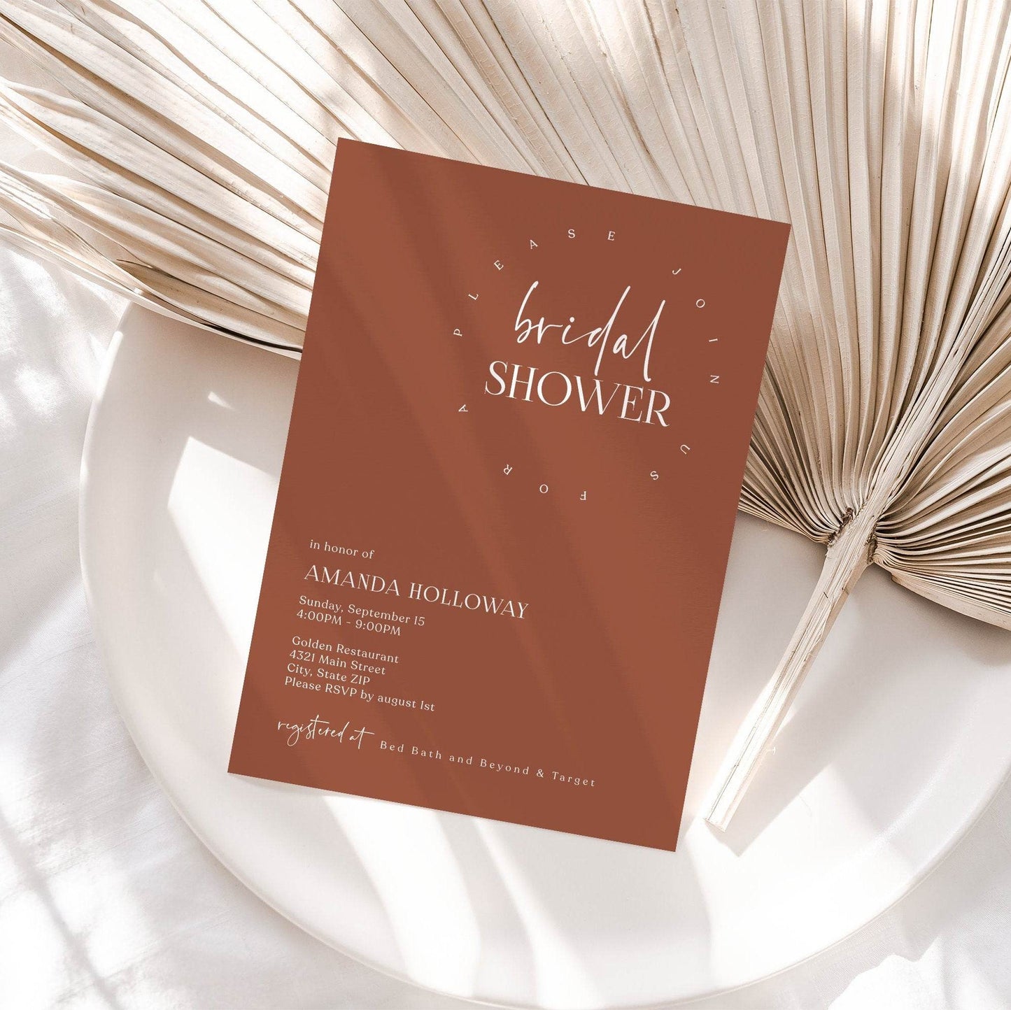 Desert Boho Bridal Shower Invitation Template – Editable Terracotta Bridal Shower Card | Boho Email or Text Message Invite | Instant Download