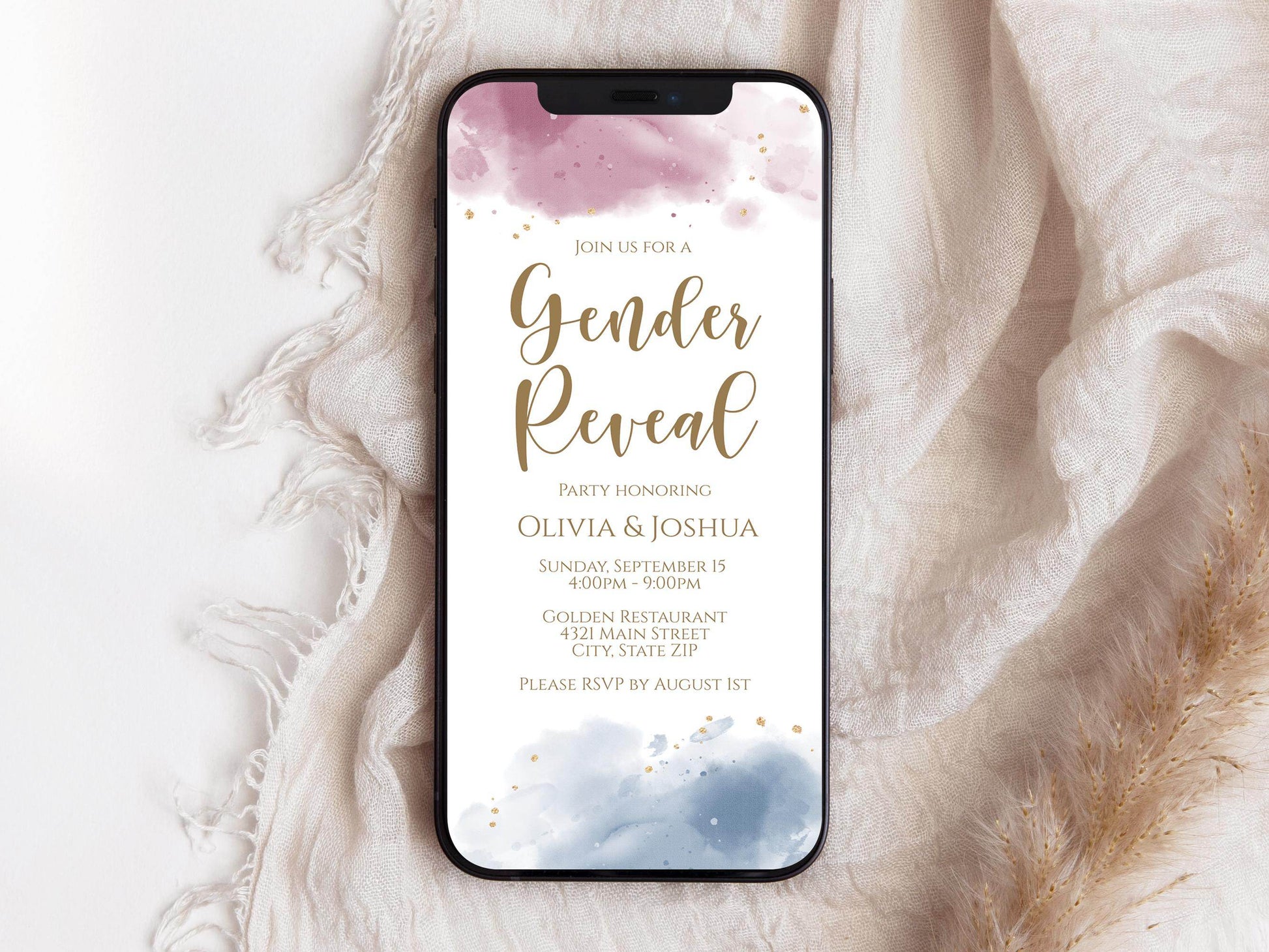 Gender Reveal Invite Digital Template, Boy Or Girl Party Invitation, Blue or Pink Gender Party, Electronic Gender Reveal Text Message Evite