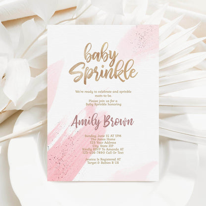 Girl Baby Sprinkle Invitation Template Printable, Gold Pink Baby Sprinkle Invite, Editable Girl Baby Shower Card, Email Text Message