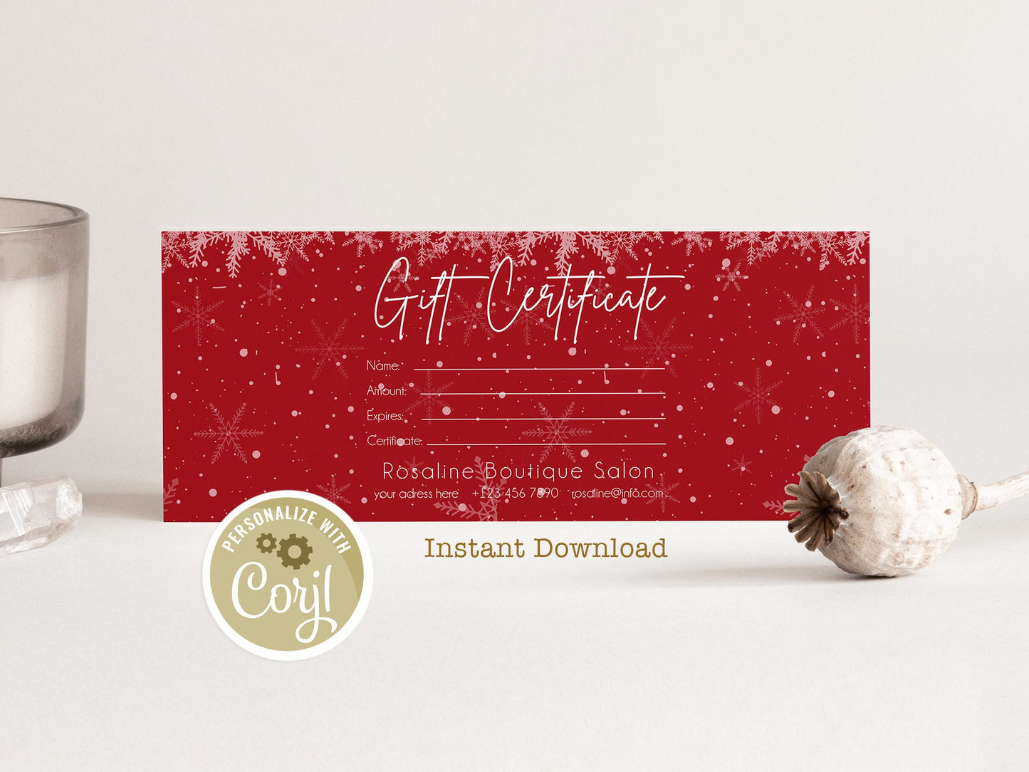 Christmas Gift Certificate, Xmas Editable Gift Card, Holiday Printable Gift Voucher, Christmas Holiday Gift Certificate, Digital Template