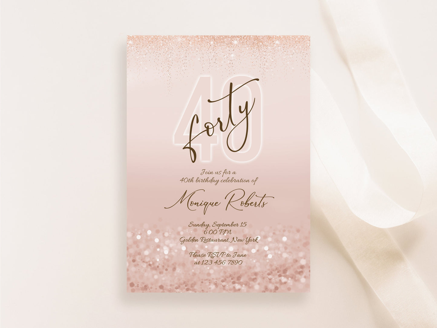 Printable 40th Forty Birthday Invitation Template, Editable Forty and Fabulous Birthday Invite, Ladies Surprise Dinner Evite, Birthday Card