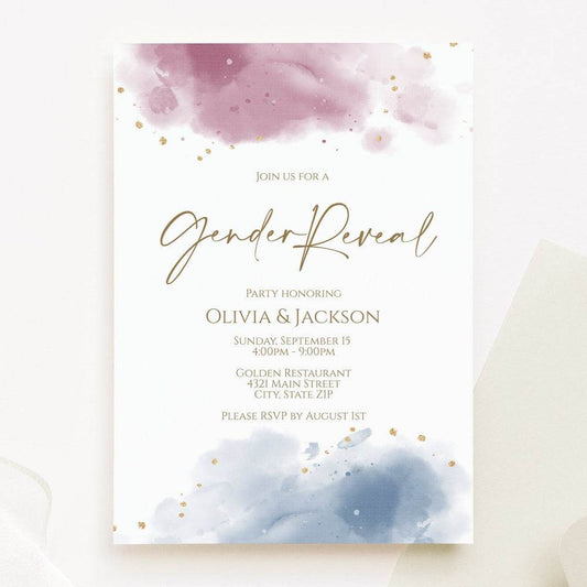 Gender Reveal Invitation Template, Printable Pink and Blue Gender Neutral Baby Shower Invite, Boy or Girl Party Editable Invitation Download