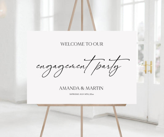 Printable Engagement Party Welcome Sign Template – Elegant Classy Engagement Welcome Sign | Simple Modern Editable Party Sign | Instant Download