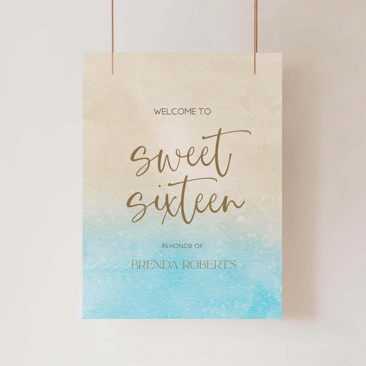 Sweet Sixteen Welcome Sign Template Printable, Beach Birthday Party Welcome Poster, Editable Birthday Banner Decorations, Instant Download