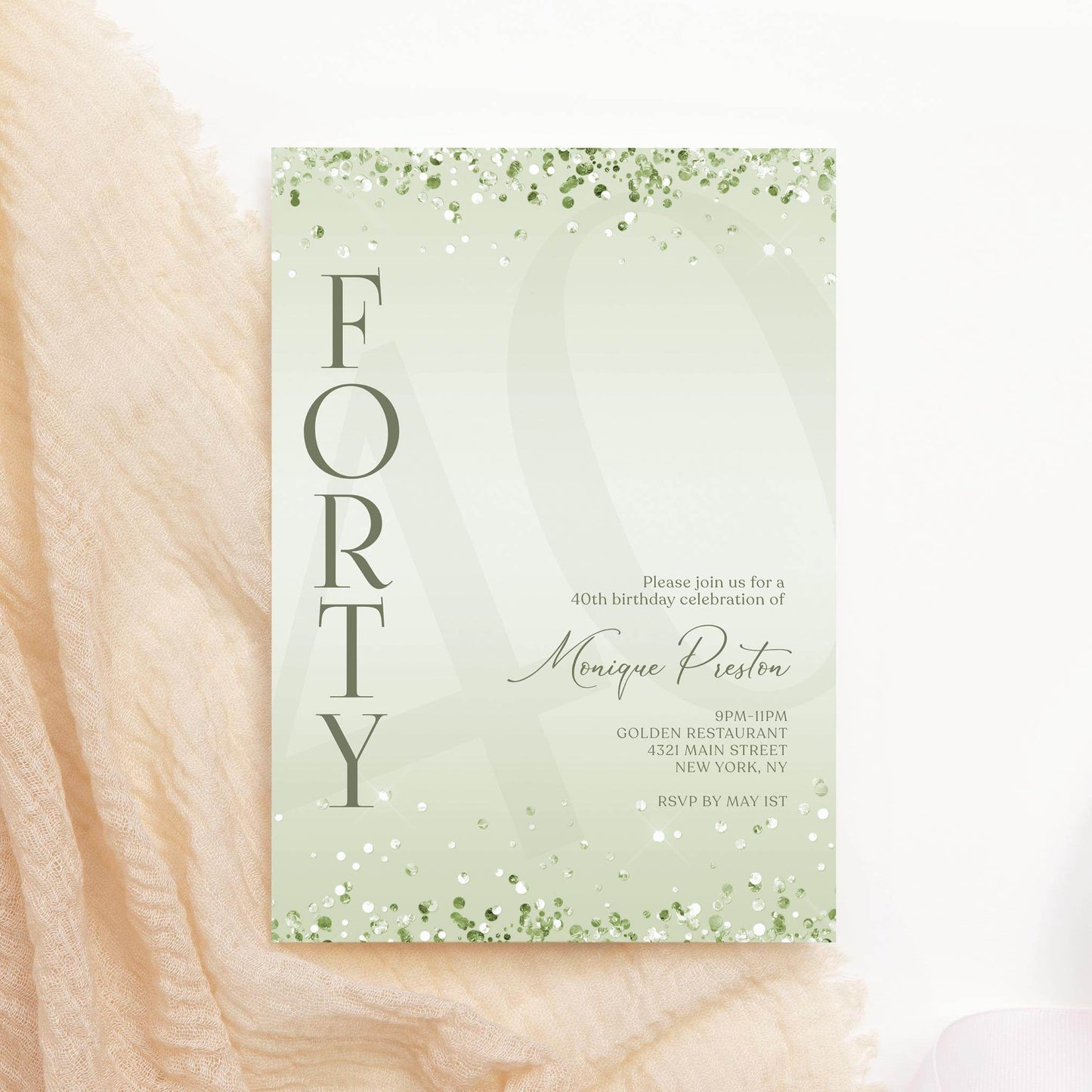 Editable Mint Green 40th Birthday Invitation Template – Printable Surprise Party Invite | Modern Digital Birthday Card | Email Text Message Evite